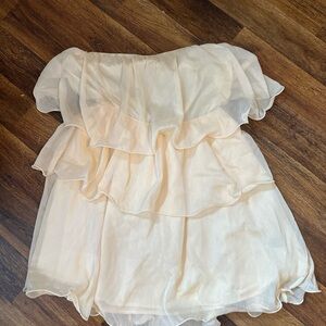 Cream Strapless Ruffle Dress